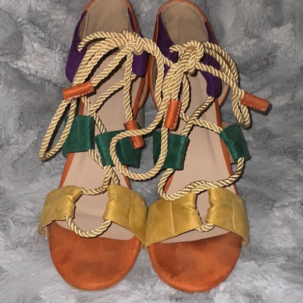 Colorful Strappy Block Heel Sandals - Picture 2 of 6